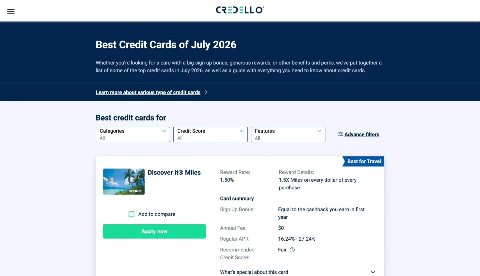 Credello credit card recommendation and decision experience