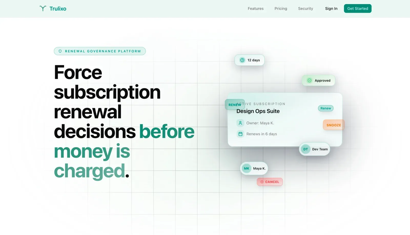Trulixo renewal governance and subscription control platform