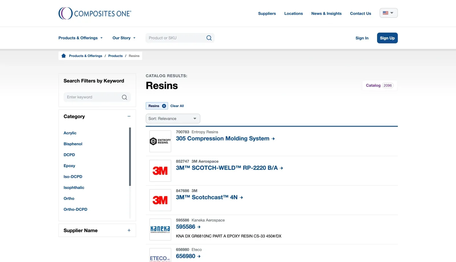 Composites One enterprise catalogue experience
